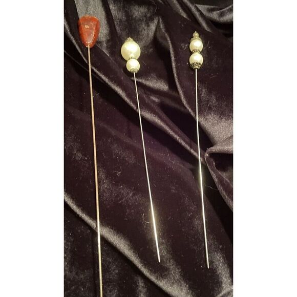 Vintage Lot of 3 Fashionable Hat Pins Various Designs - Picture 2 of 5